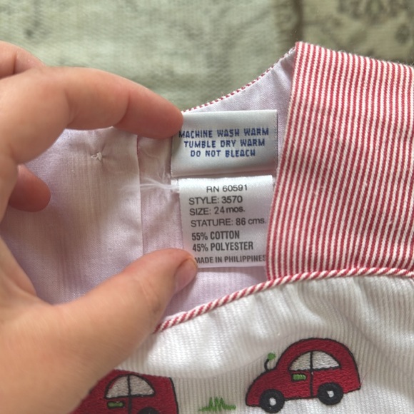 Petit Ami Boys Embroidered Red Car Striped Jon Jon - Picture 4 of 6